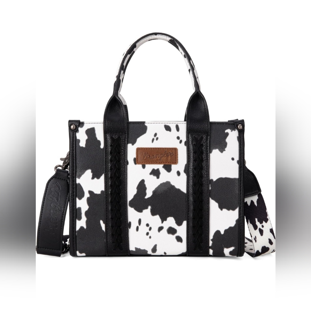 Wrangler Cow Print Tote Bag Western Purse Boho Top Handle Stachel Handbag Black